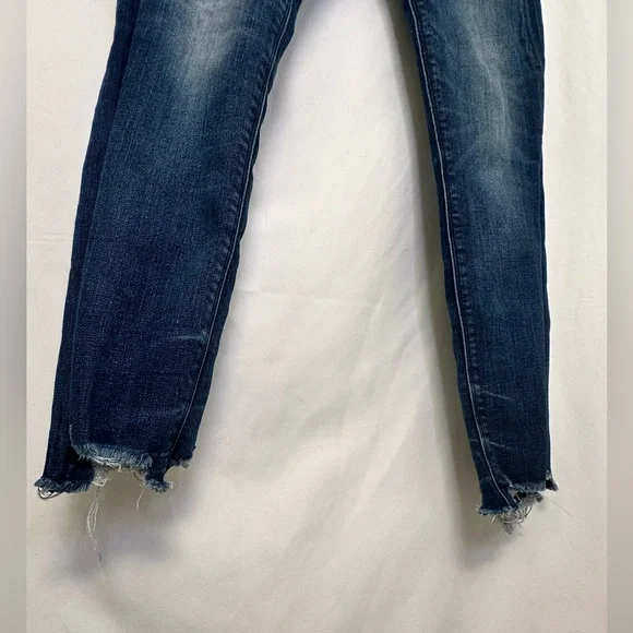 Express Denim Perfect Mid Rise Ankle Legging Jeans Size 6R Dark Wash Raw Hem - Picture 4 of 7